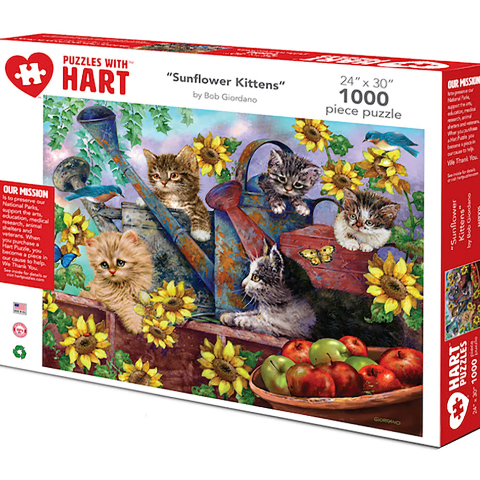 Flat River Group Hart Puzzles Sunflower Kittens 1000 pc Jigsaw Puzzle by Bob Giordano* Puzzles