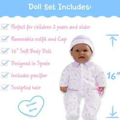 Educators Resource JC Toys La Baby Soft 16-inch Doll - Purple Outfit with Pacifier* Social & Emotional Skills|Baby Dolls