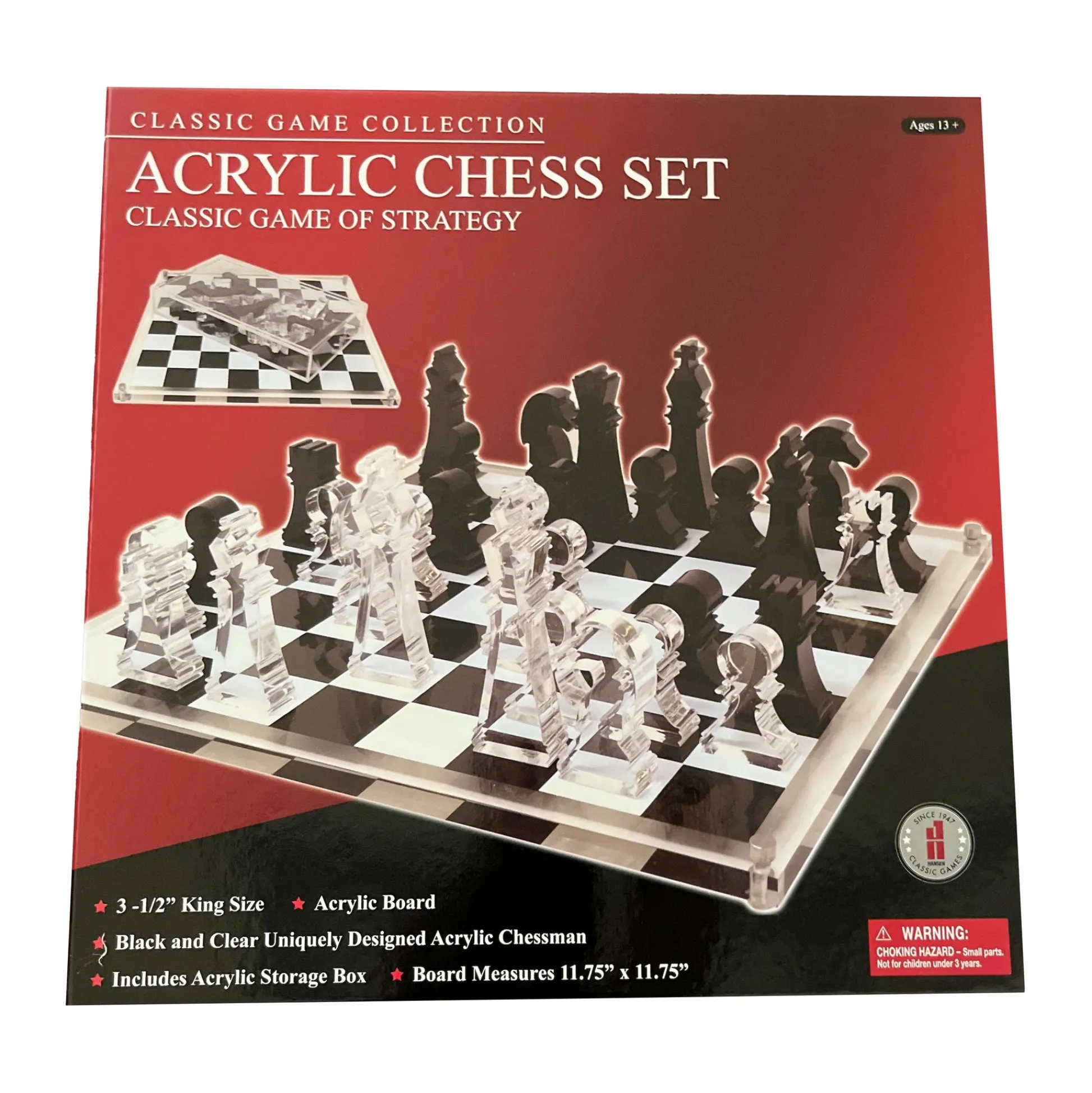 AreYouGame John N. Hansen Co. Classic Acrylic Chess Set - 11.75x11.75 inch Board* Role-Playing Games|Board Games