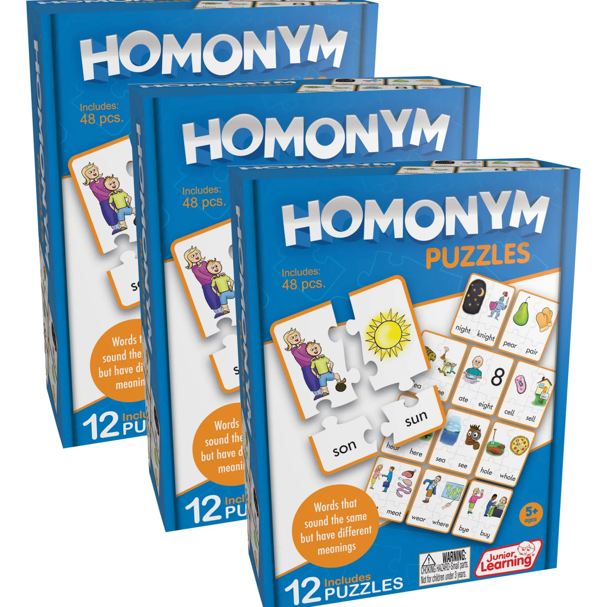 Educators Resource Junior Learning Homonym Puzzles - Word Matching Jigsaw - Pack of 3* Puzzles