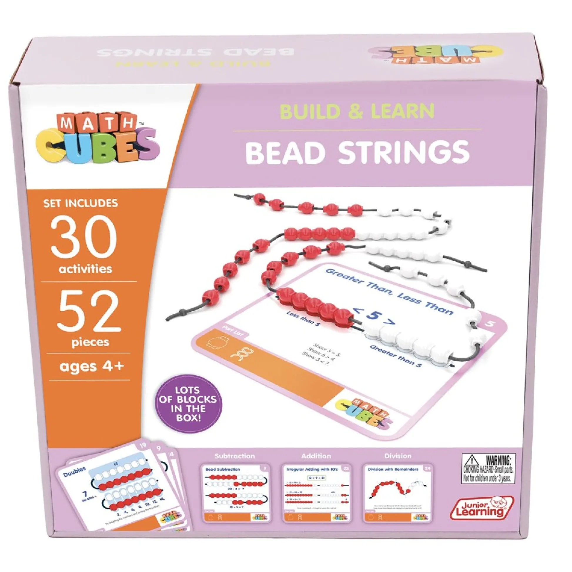 Flat River Group Junior Learning Mathcubes Bead Strings - 30 Activity Math Learning Set* Math Toys|Math, Counting & Time