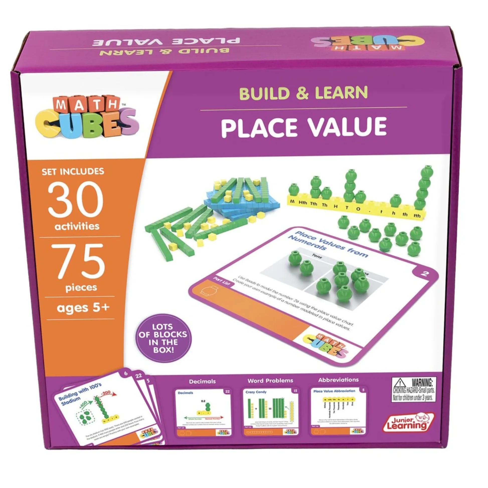Flat River Group Junior Learning Mathcubes - Interactive Place Value Learning Set - 30 Activities* Math Toys|Math, Counting & Time
