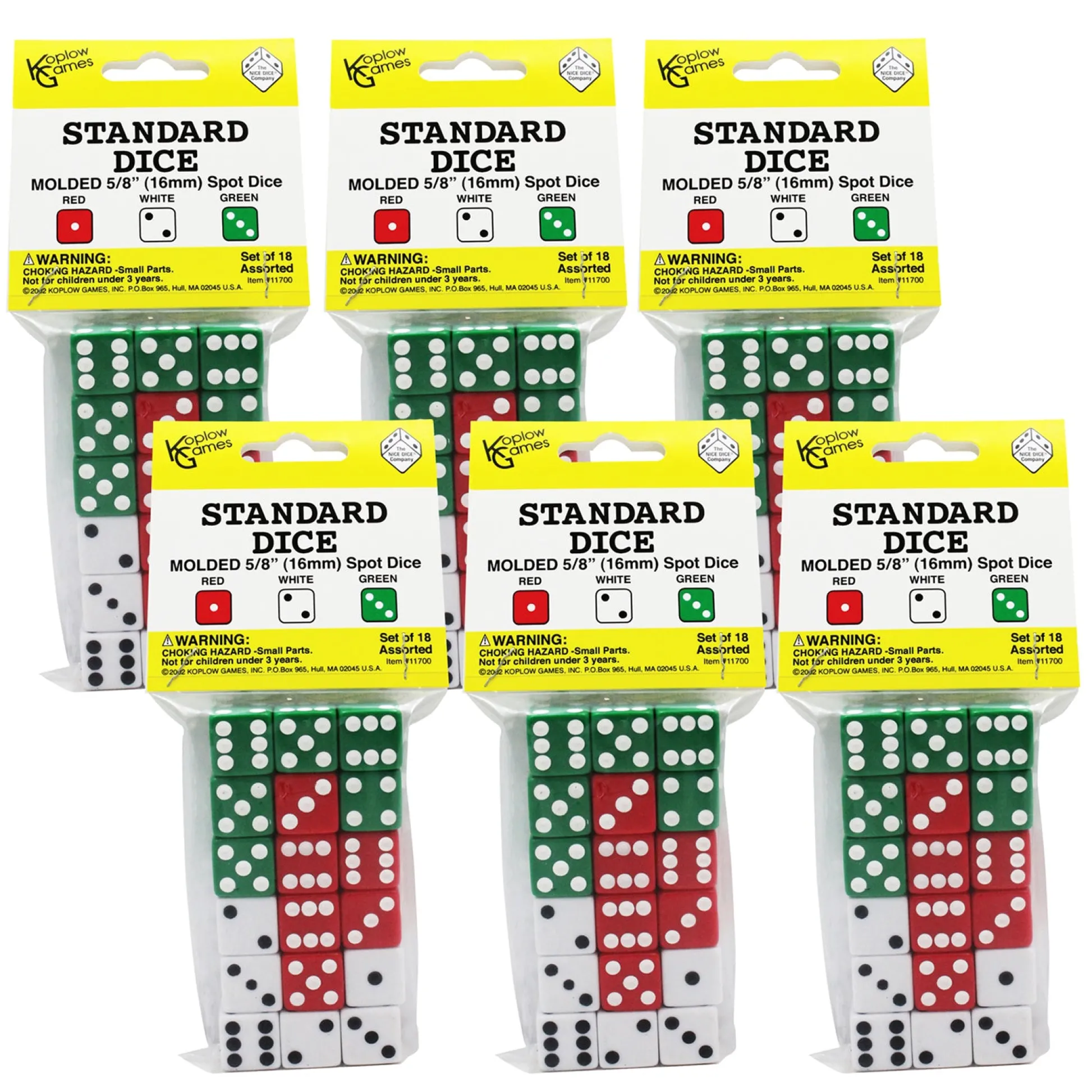 Educators Resource Koplow Games Colorful Classroom Dot Dice Set, 108 Count* Dice, Roll & Write Games