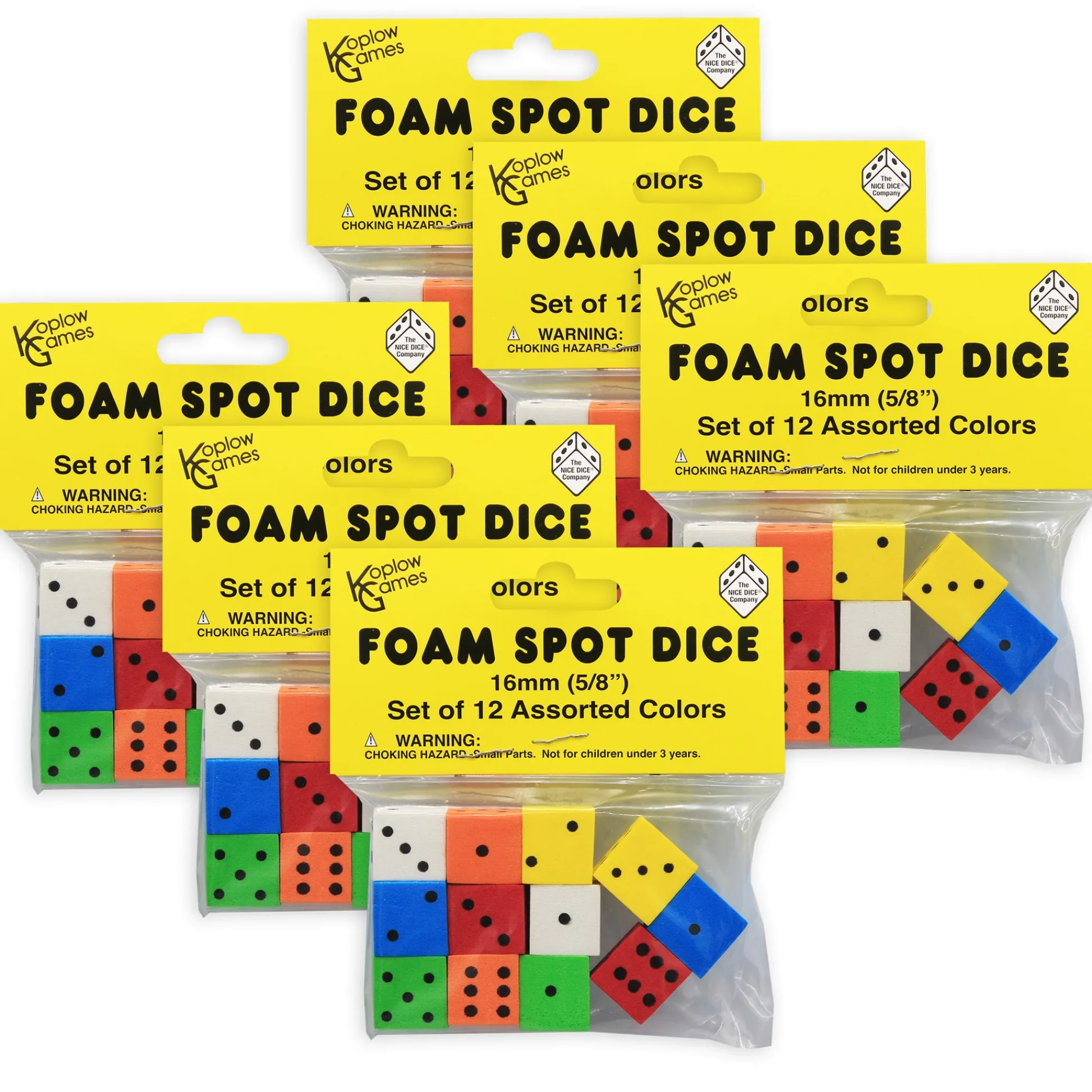 Educators Resource Koplow Games Colorful 16mm Foam Dice - 72 Pack Assortment* Dice, Roll & Write Games