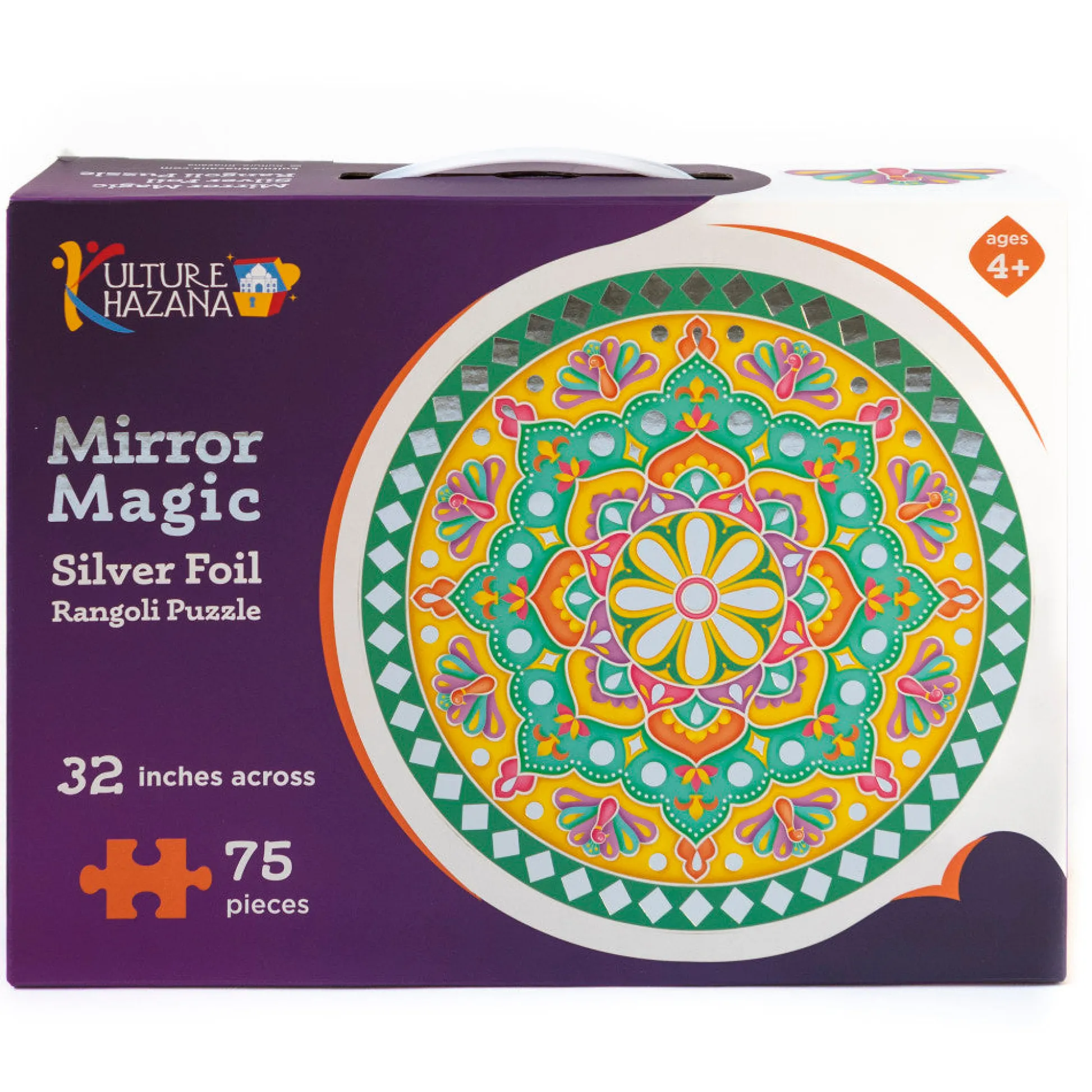 Flat River Group Kulture Khazana Mirror Magic Silver Foil Rangoli Floor Puzzle - 75pc* Puzzles