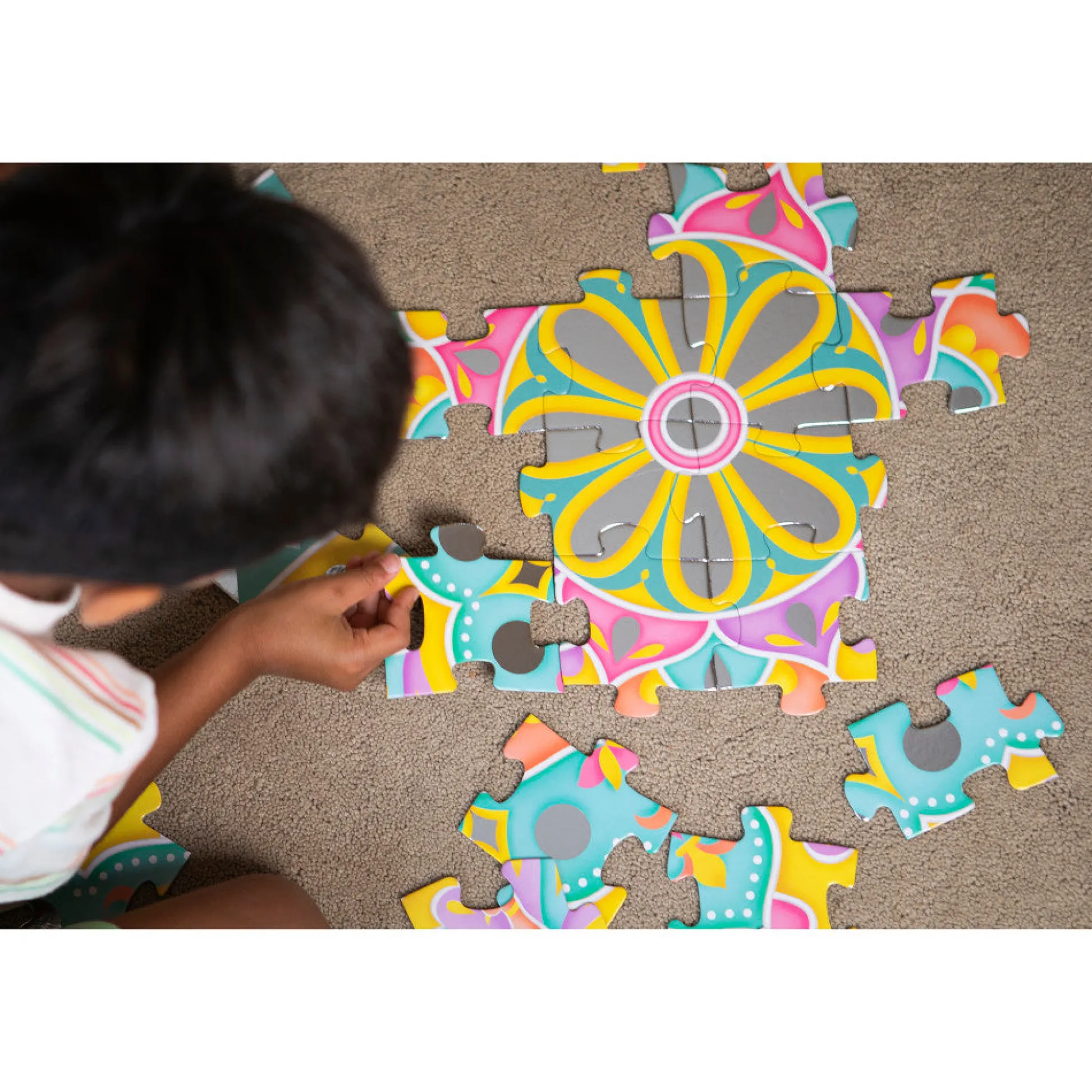 Flat River Group Kulture Khazana Mirror Magic Silver Foil Rangoli Floor Puzzle - 75pc* Puzzles