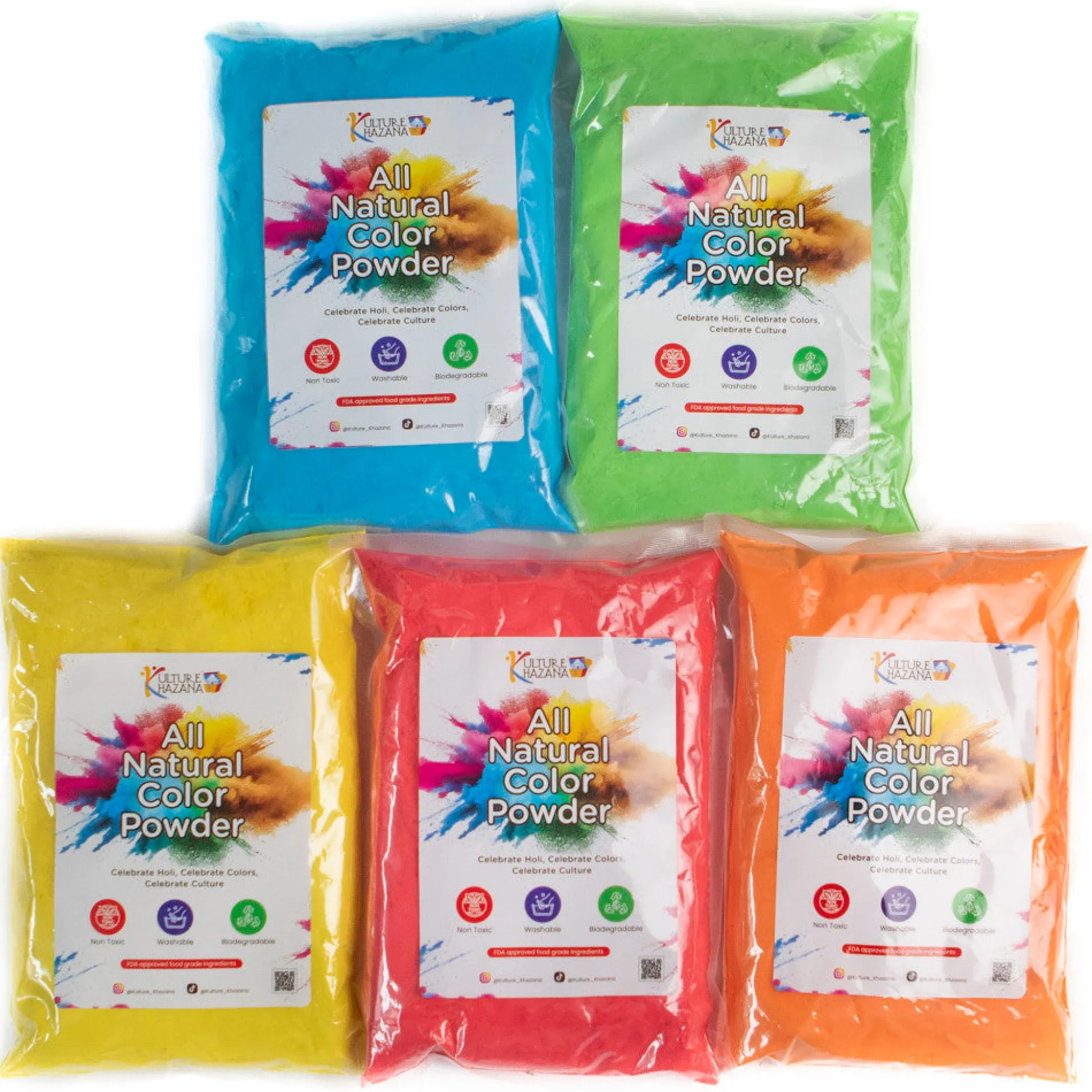 Flat River Group Kulture Khazana Natural Holi Color Powder - 5 Pack, 1lb Each, Washable* Crafts & Activities