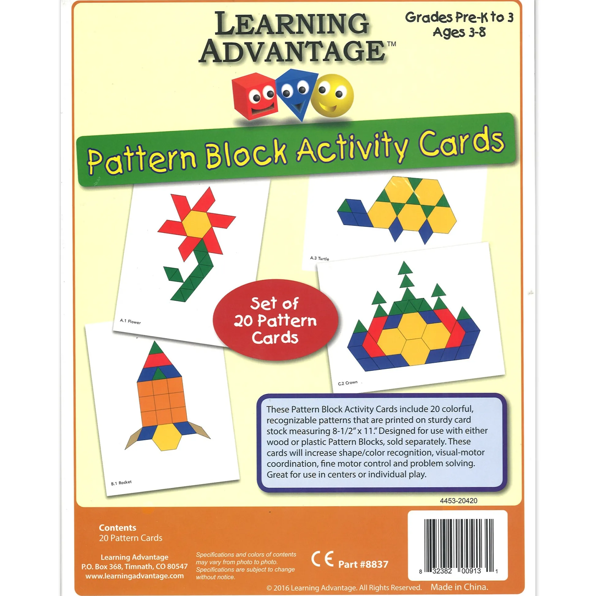 Educators Resource Learning Advantage Fun Geometry Pattern Block Activity Cards - Set of 60* Math Toys|Math, Counting & Time