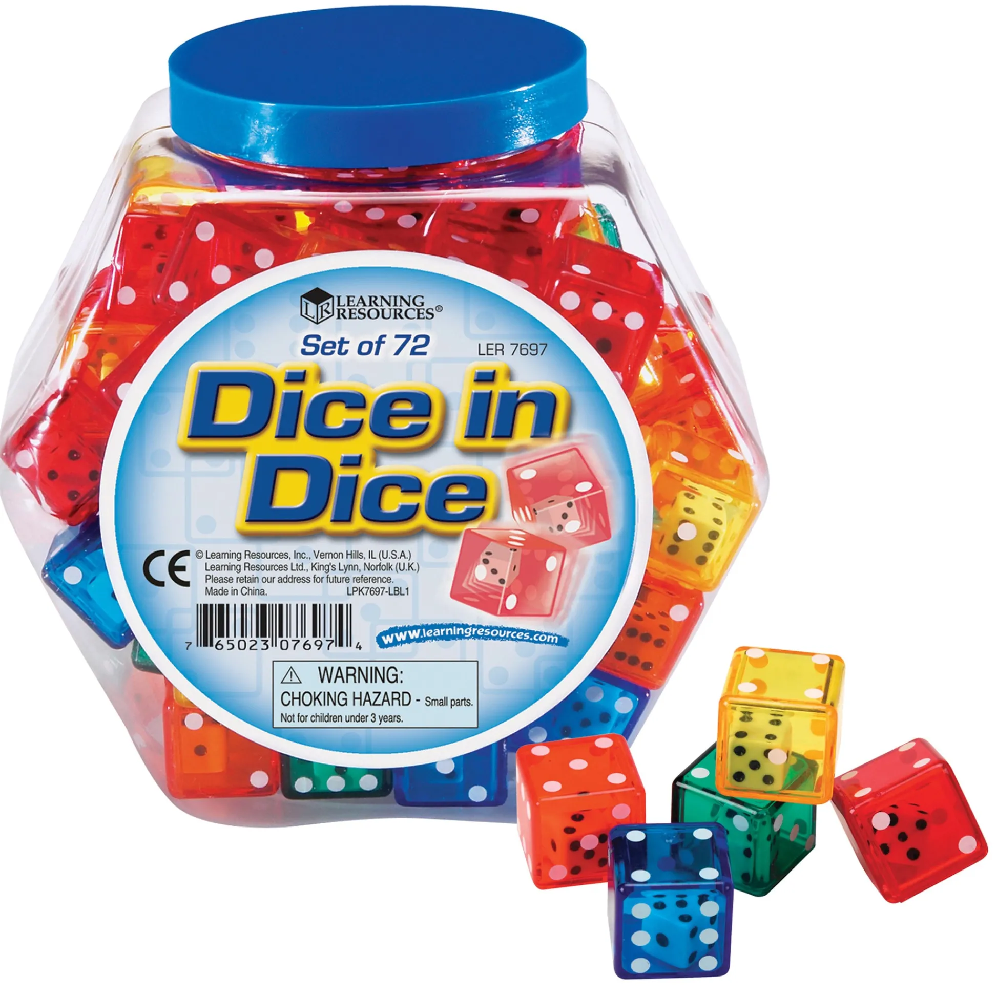 Educators Resource Learning Resources Dice in Dice Bucket - Colorful Math Learning Set - Pack of 72* Math Toys|Math, Counting & Time