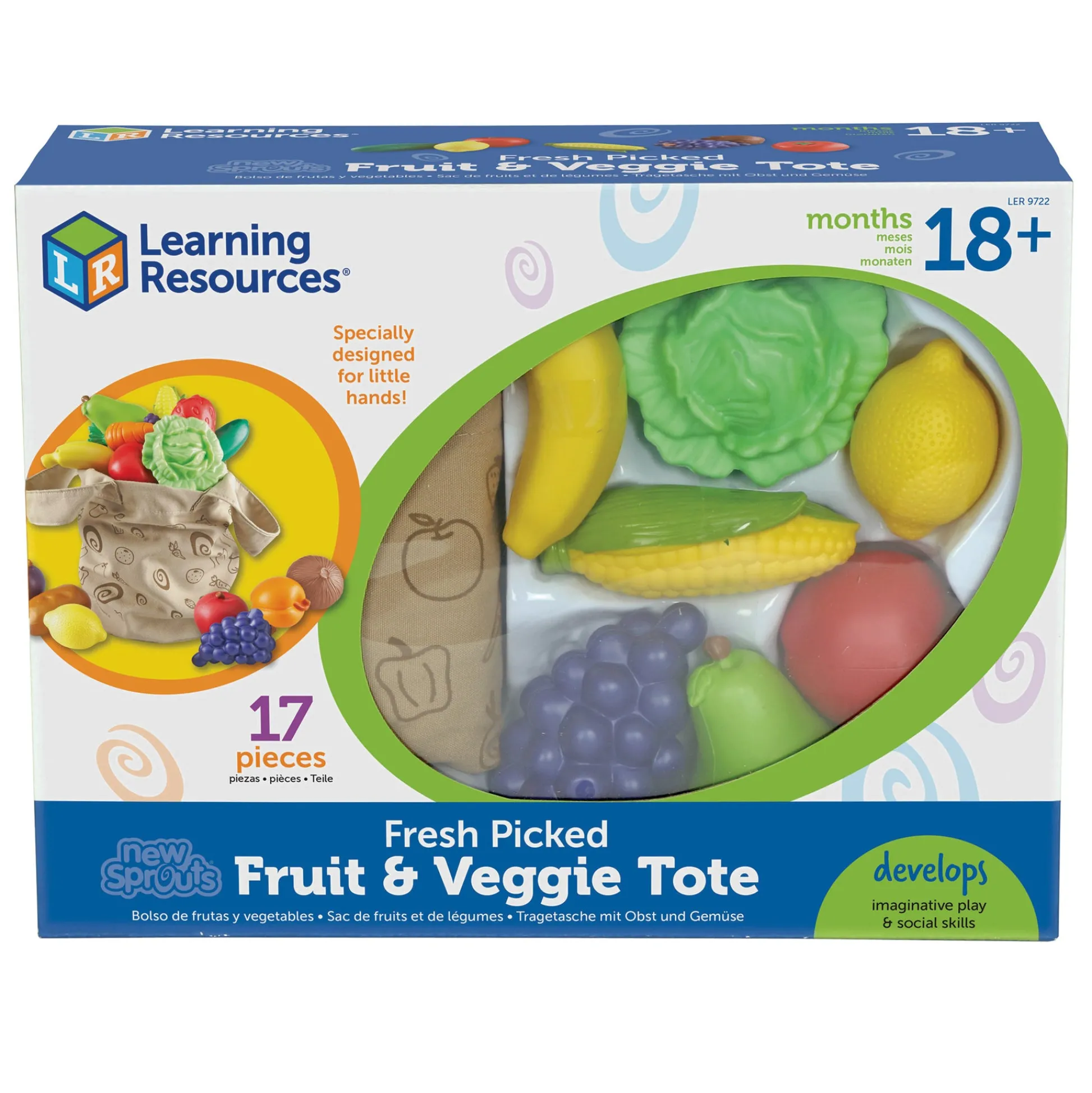Educators Resource Learning Resources 17pc Fresh Picked Fruit & Veggie Tote* Kitchens & Play Food|Dress Up