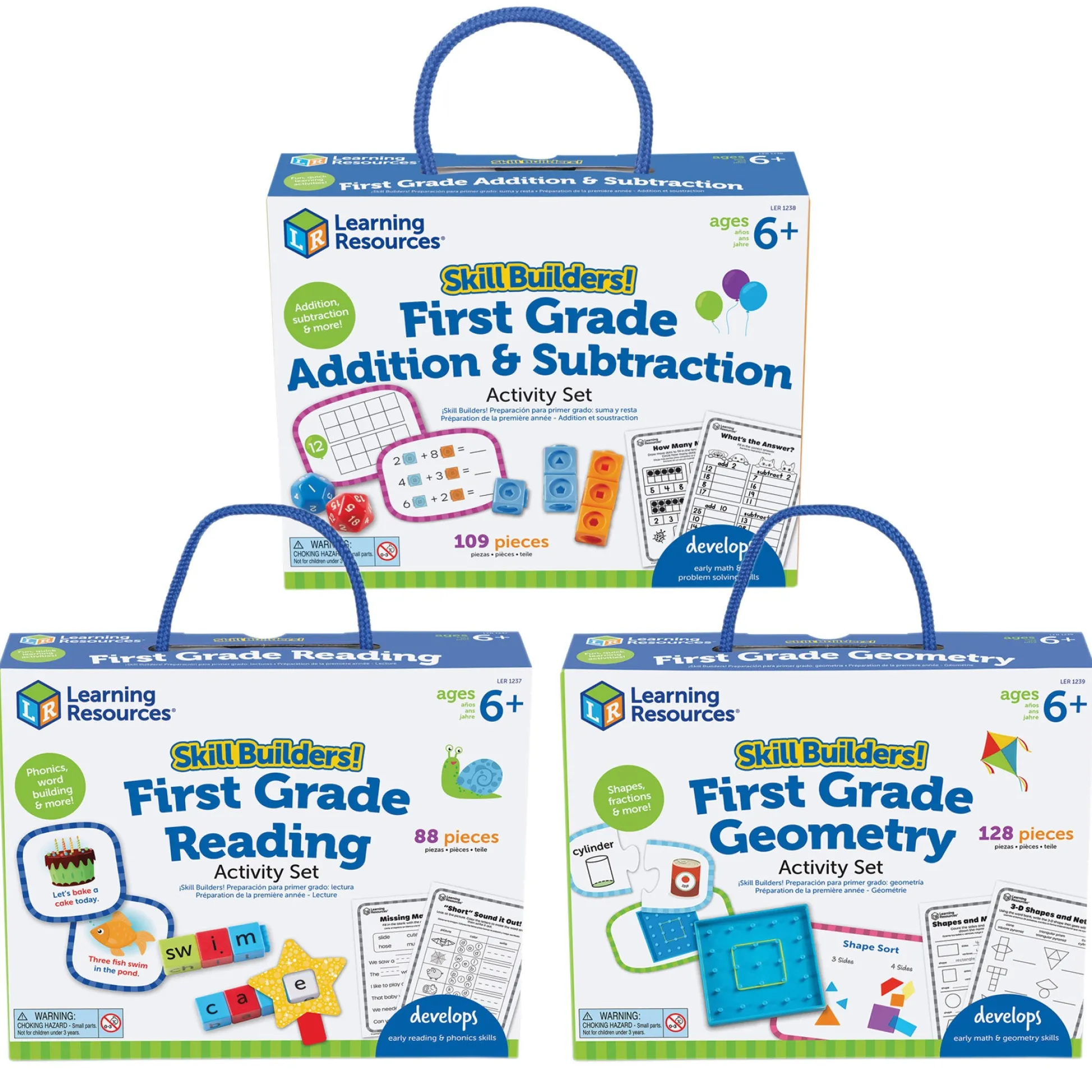 Educators Resource Learning Resources Skill Builders! 1st Grade Activities - 3-Pack Bundle for Reading, Math, and Shapes* Preschool Learning & Development Toys