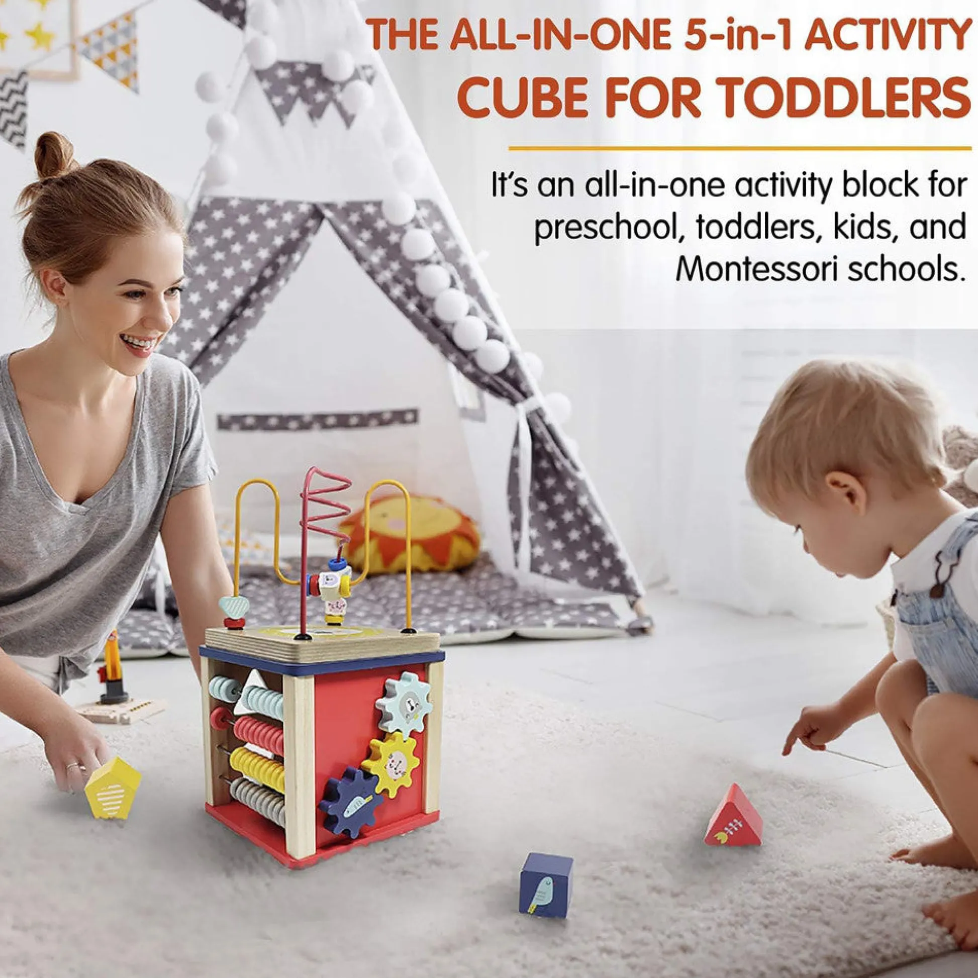 Flat River Group LEO & FRIENDS Alice 5-in-1 Activity Cube - Montessori-Approved Interactive Toy* Preschool Education Toys & Activities