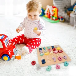 Flat River Group LEO & FRIENDS Colorful Wooden Chunky Number Math Puzzle - 26 Pieces, Learning Toy* Math Toys|Math, Counting & Time