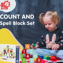 Flat River Group LEO & FRIENDS Count & Spell Building Block Set - 50 Colorful Wooden Pieces* Wood & Jumbo Blocks