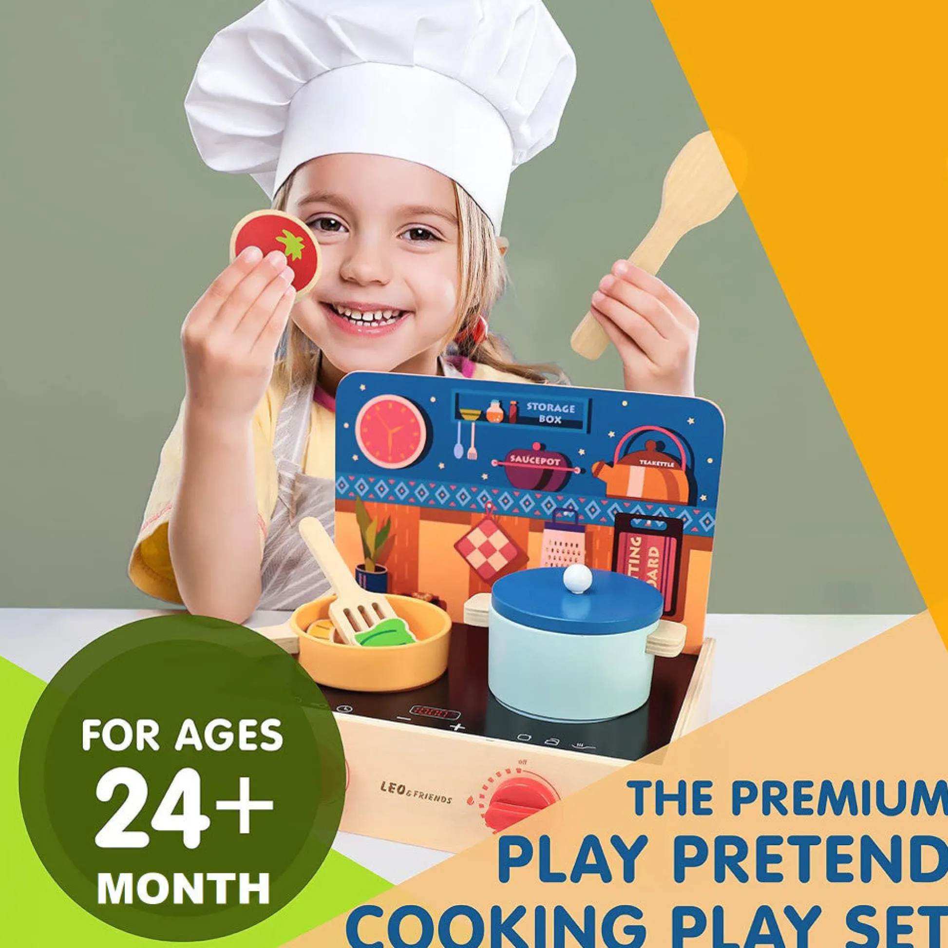 Flat River Group LEO & FRIENDS 2-In-1 Wooden Mini Kitchen Playset - 15pcs* Kitchens & Play Food|Dress Up