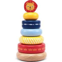 Flat River Group LEO & FRIENDS Lion-Top Wooden Stacking Ring Toy - Colorful* Blocks, Sorting & Stacking Toys