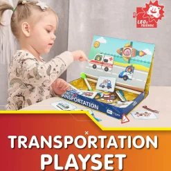 Flat River Group LEO & FRIENDS Magnetic Transportation Playset - Colorful 71-Piece Learning Toy* Preschool Education Toys & Activities|Preschool Vehicles
