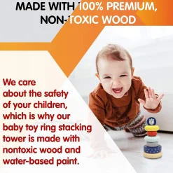 Flat River Group LEO & FRIENDS Montessori-Approved Wooden Stacking Rings - Benny The Bear* Blocks, Sorting & Stacking Toys