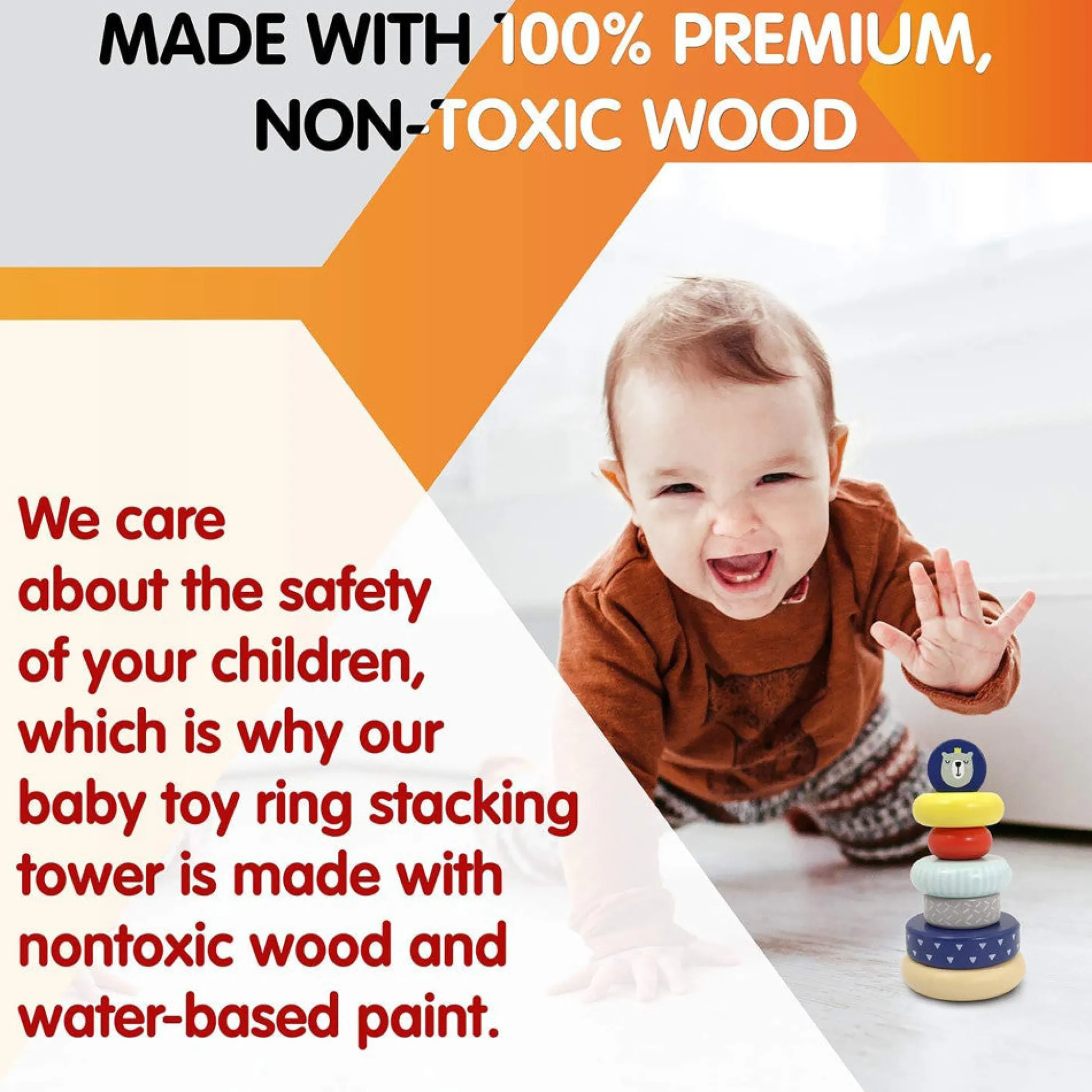 Flat River Group LEO & FRIENDS Montessori-Approved Wooden Stacking Rings - Benny The Bear* Blocks, Sorting & Stacking Toys