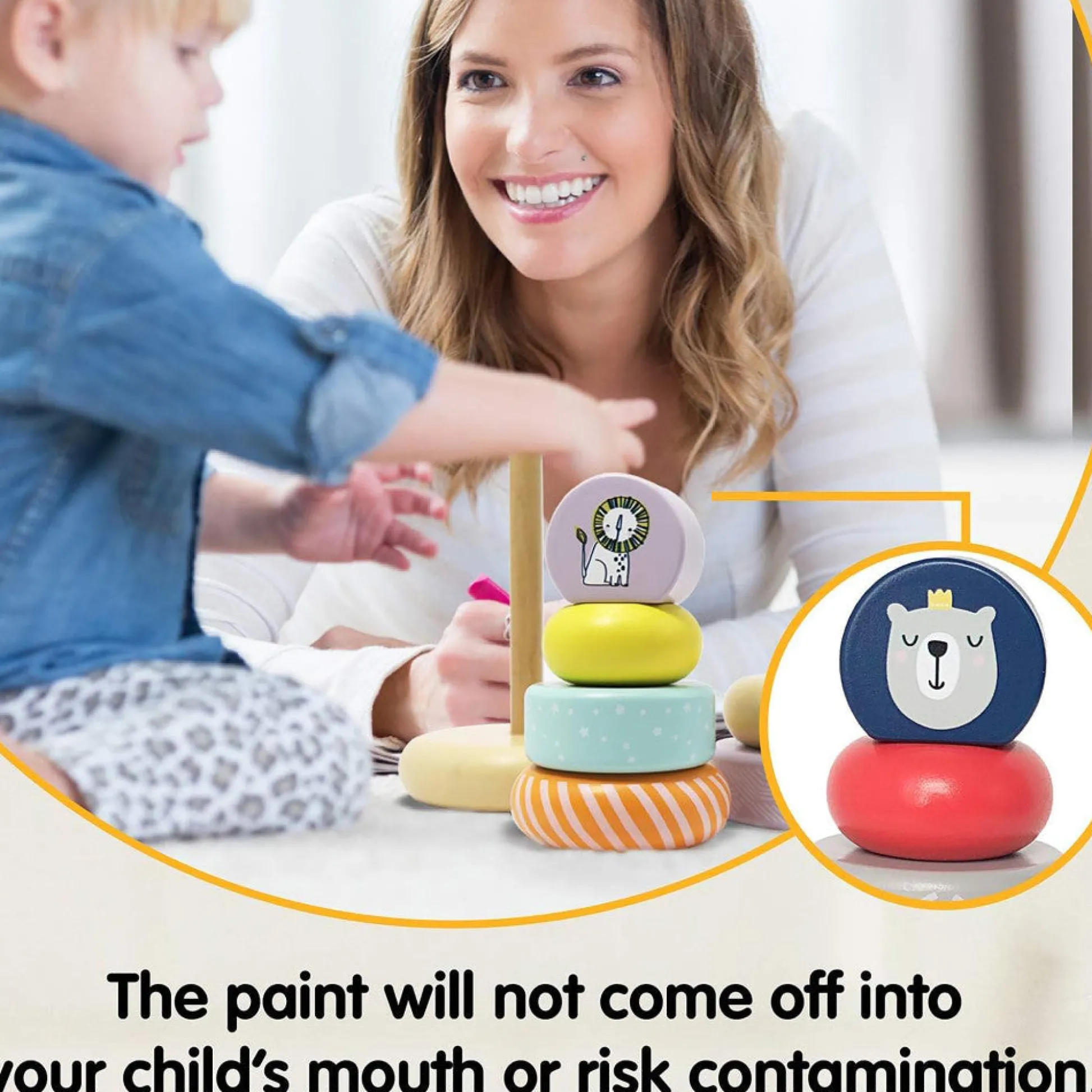 Flat River Group LEO & FRIENDS Montessori-Approved Wooden Stacking Rings - Benny The Bear* Blocks, Sorting & Stacking Toys