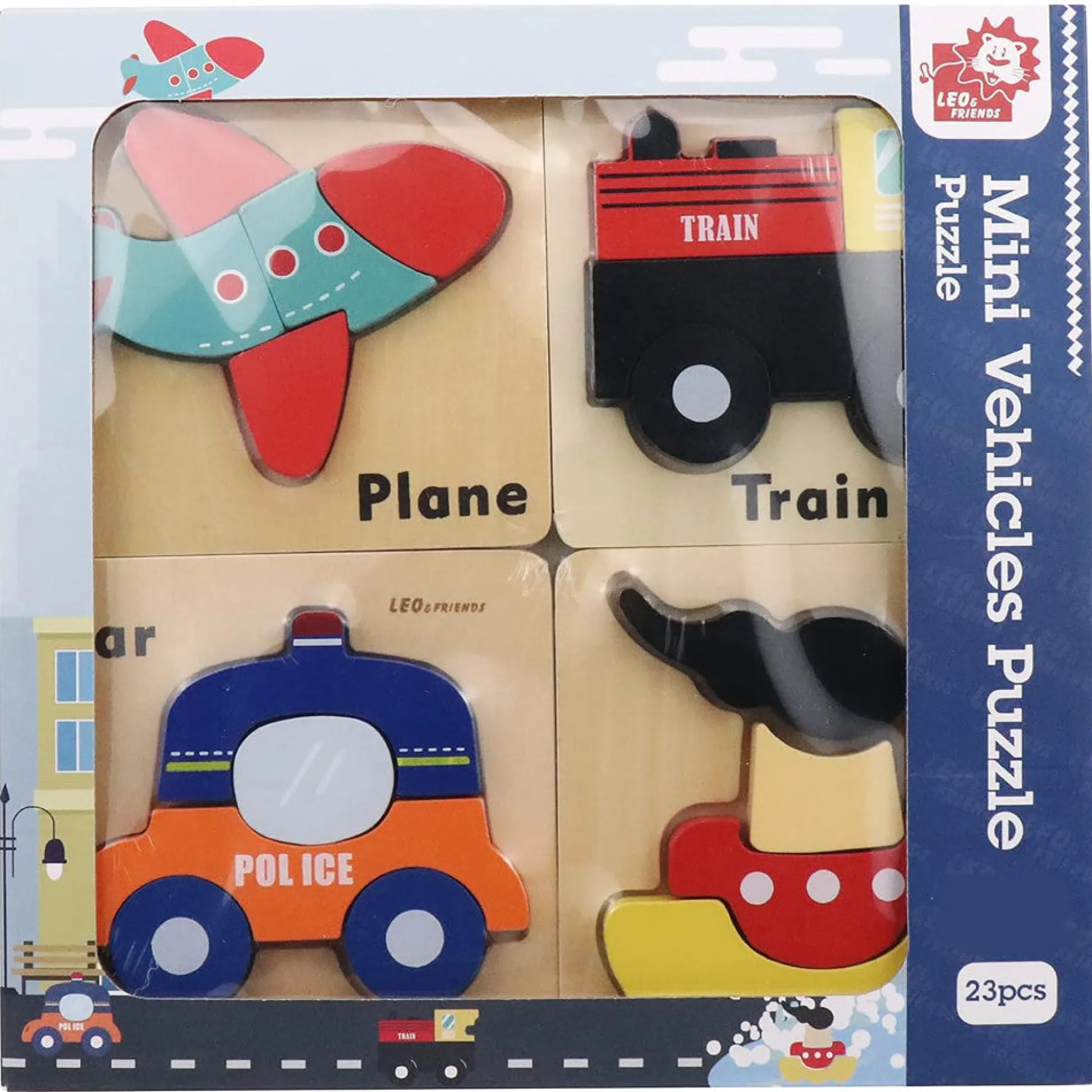 Flat River Group LEO & FRIENDS Transportation-Themed Wooden Puzzle Set – 23 pc* Puzzles