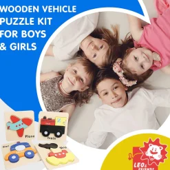 Flat River Group LEO & FRIENDS Transportation-Themed Wooden Puzzle Set – 23 pc* Puzzles