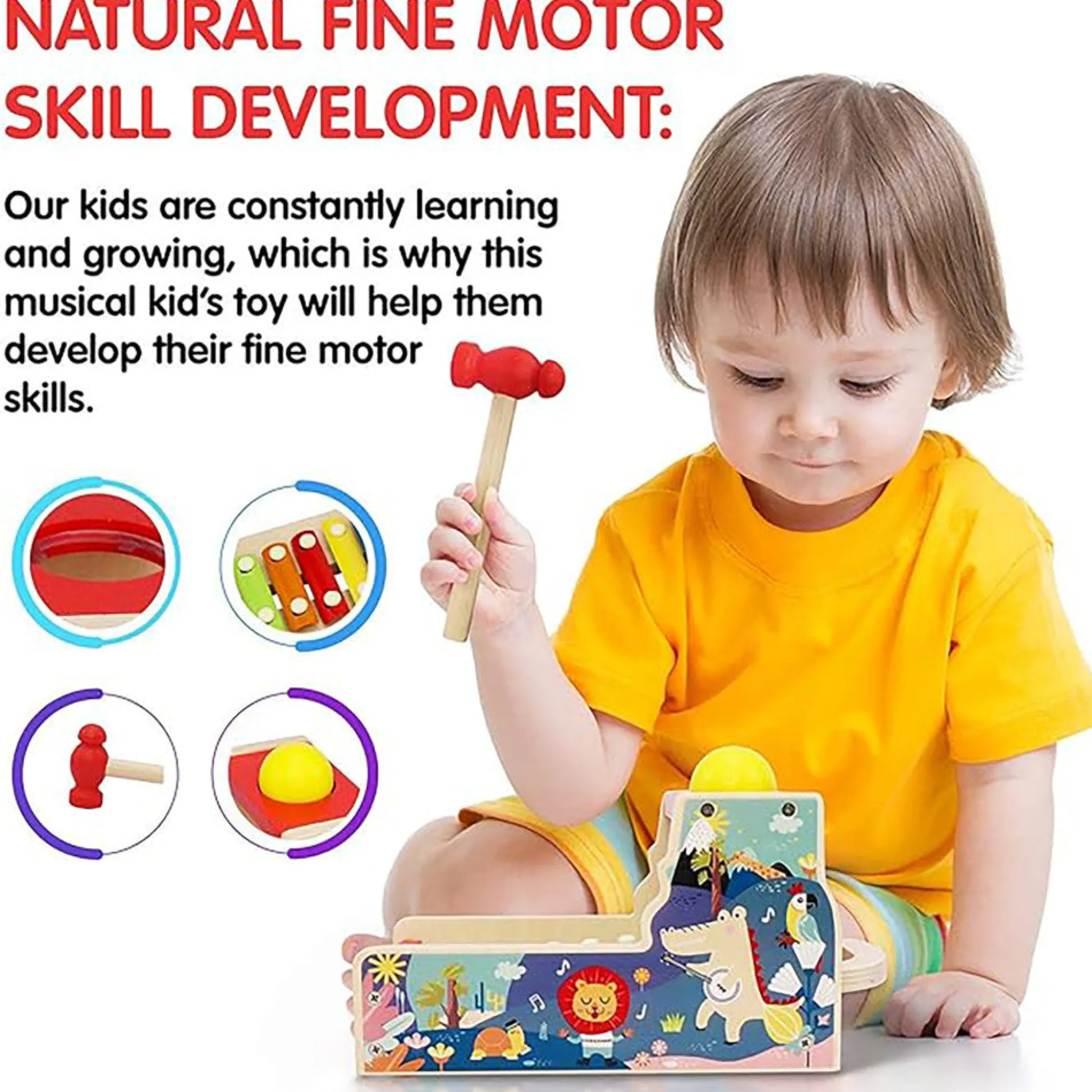 Flat River Group LEO & FRIENDS Wooden Musical Pound & Tap Bench with Xylophone* Preschool Education Toys & Activities