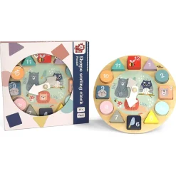 Flat River Group LEO & FRIENDS Wooden Shape Sorting Clock Puzzle - 13pc Colorful Educational Set* Preschool Education Toys & Activities|Puzzles