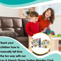 Flat River Group LEO & FRIENDS Wooden Shape Sorting Clock Puzzle - 13pc Colorful Educational Set* Preschool Education Toys & Activities|Puzzles