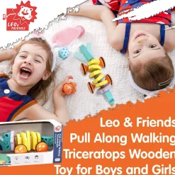 Flat River Group LEO & FRIENDS Wooden Triceratops Pull-Along Toy* Preschool Education Toys & Activities|Preschool Vehicles