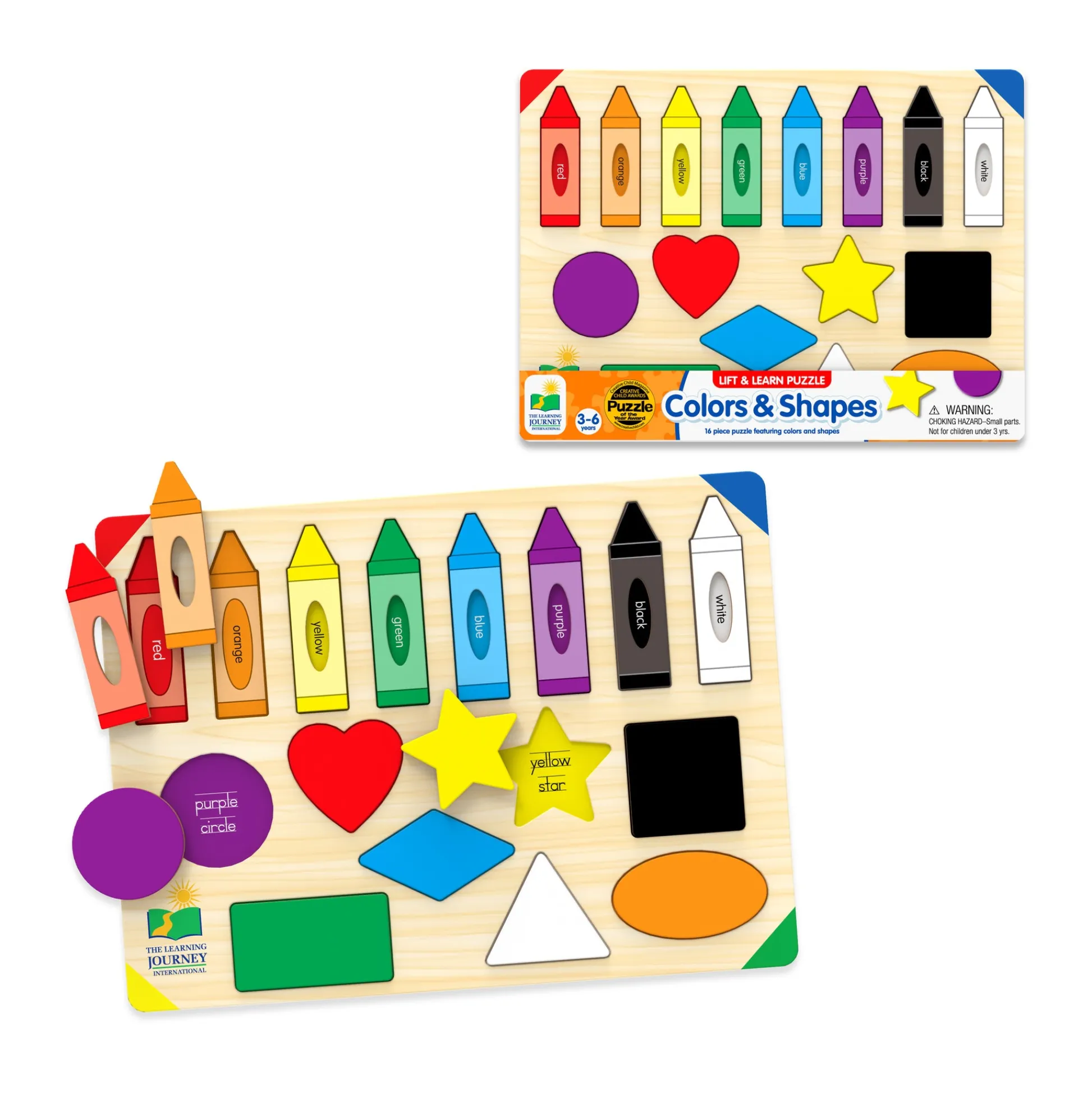 AreYouGame Lift & Learn Colors & Shapes Wooden Puzzle - 16 Pcs* Puzzles