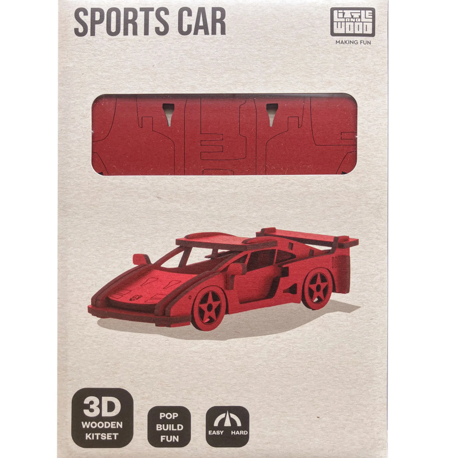 Flat River Group Little & Wood: Medium Red Sports Car 3D Wooden Puzzle Kit* Puzzles