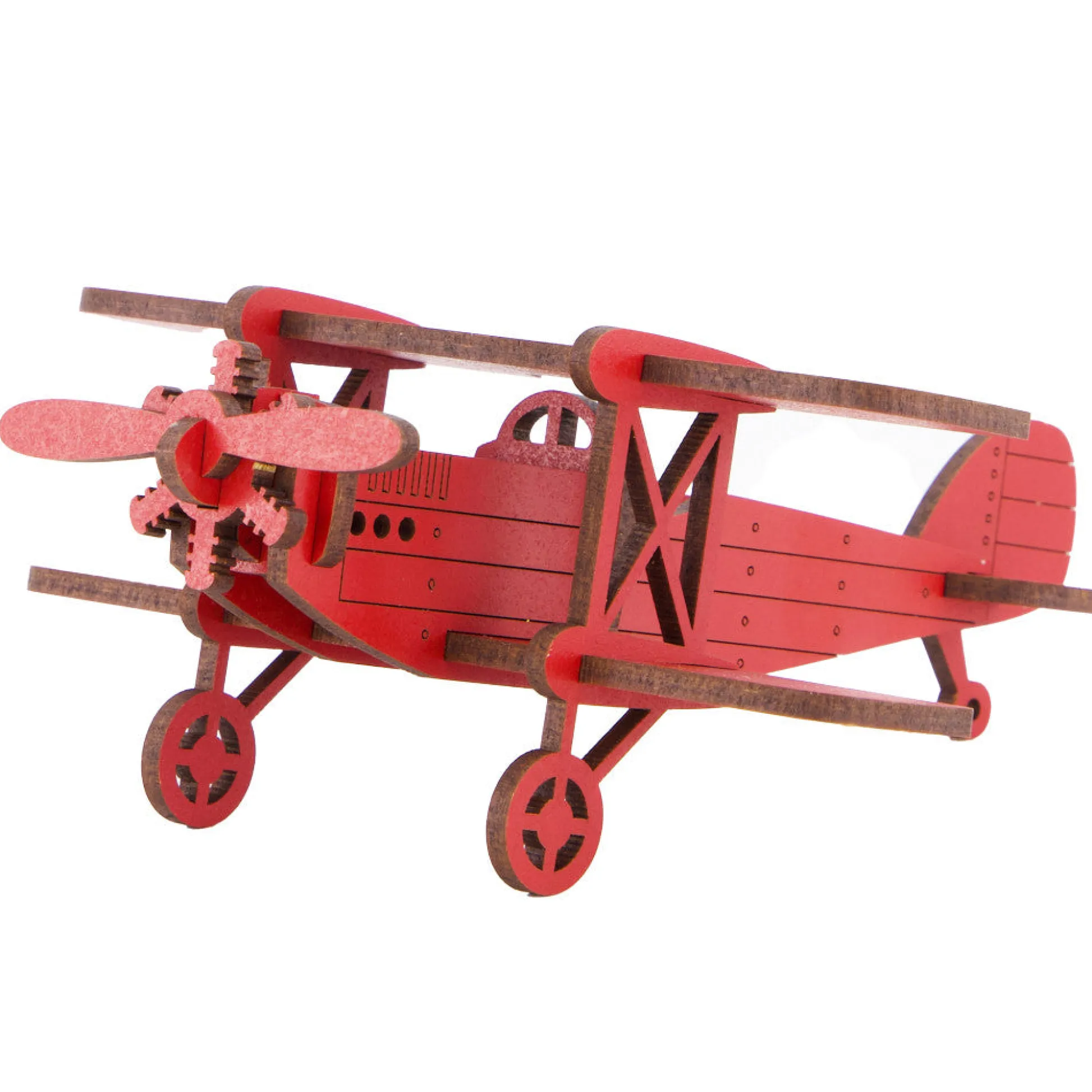 Flat River Group Little & Wood: Red Medium Biplane 3D Wooden Puzzle Kit* Puzzles