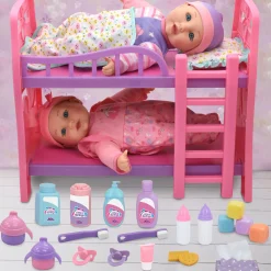 Flat River Group Little Darlings 12" - Twin Dolls Bedtime Fun Set 29pc - Pink, Purple, Green - Playset for Kids Ages 2+* Stuffed Animals & Plush Toys|Social & Emotional Skills