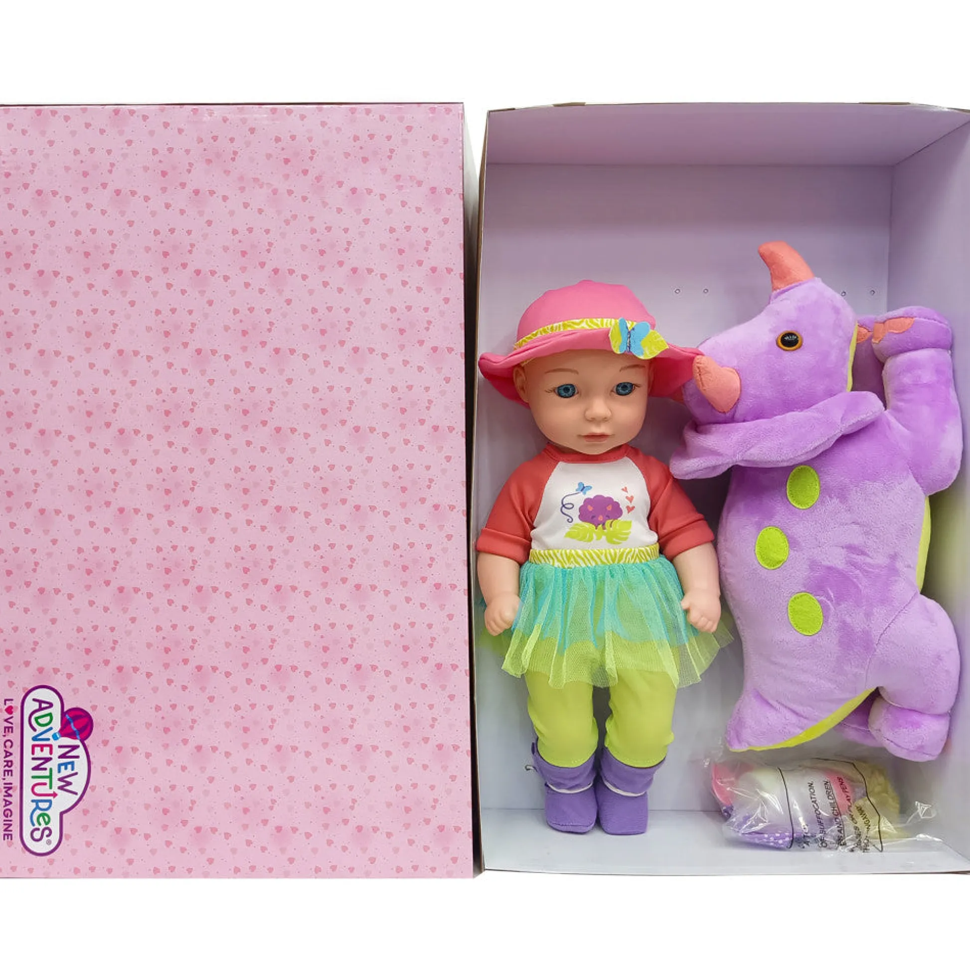 Flat River Group Little Darlings: Hop On Baby & Plush Dino - 15" Baby Doll with Dinosaur Friend* Baby Dolls|Stuffed Animals & Plush Toys