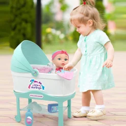 Flat River Group Little Darlings 12-Inch Bassinet Baby Doll Set - Teal, Pink, Stars* Baby Dolls|Stuffed Animals & Plush Toys