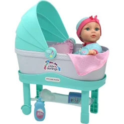 Flat River Group Little Darlings 12-Inch Bassinet Baby Doll Set - Teal, Pink, Stars* Baby Dolls|Stuffed Animals & Plush Toys