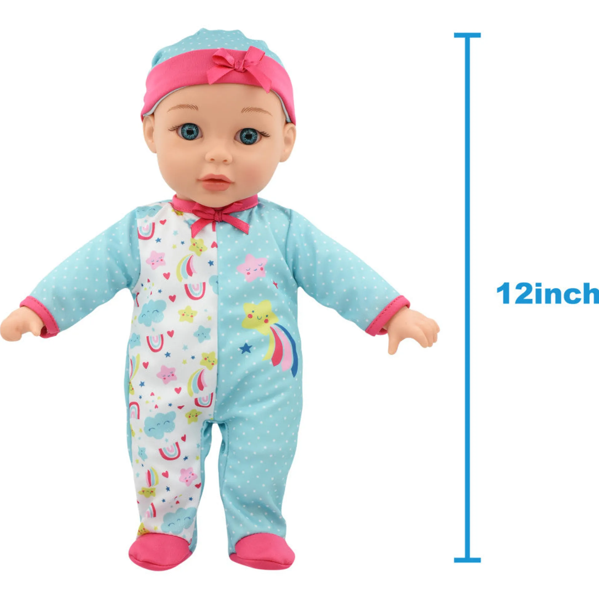 Flat River Group Little Darlings 12-Inch Bassinet Baby Doll Set - Teal, Pink, Stars* Baby Dolls|Stuffed Animals & Plush Toys