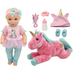 Flat River Group Little Darlings 15-Inch Unicorn Dream Baby Doll Set with Plush Companion* Baby Dolls|Stuffed Animals & Plush Toys