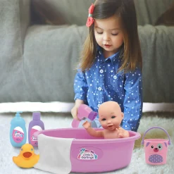 Flat River Group Little Darlings 12-inch Wash N' Play Baby Set with Unicorn Cover-Up* Baby Dolls|Stuffed Animals & Plush Toys