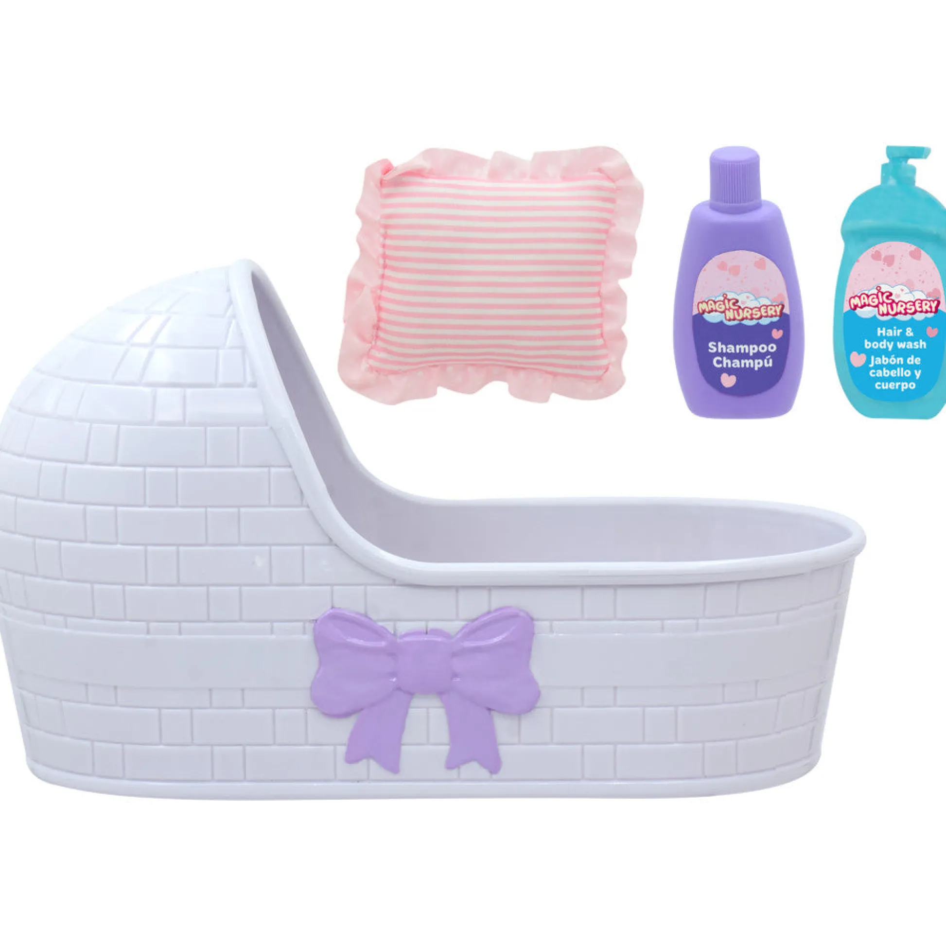 Flat River Group Magic Nursery 8" Baby Doll & Bassinet Gift Set - Pink & White Stripes* Baby Dolls|Stuffed Animals & Plush Toys