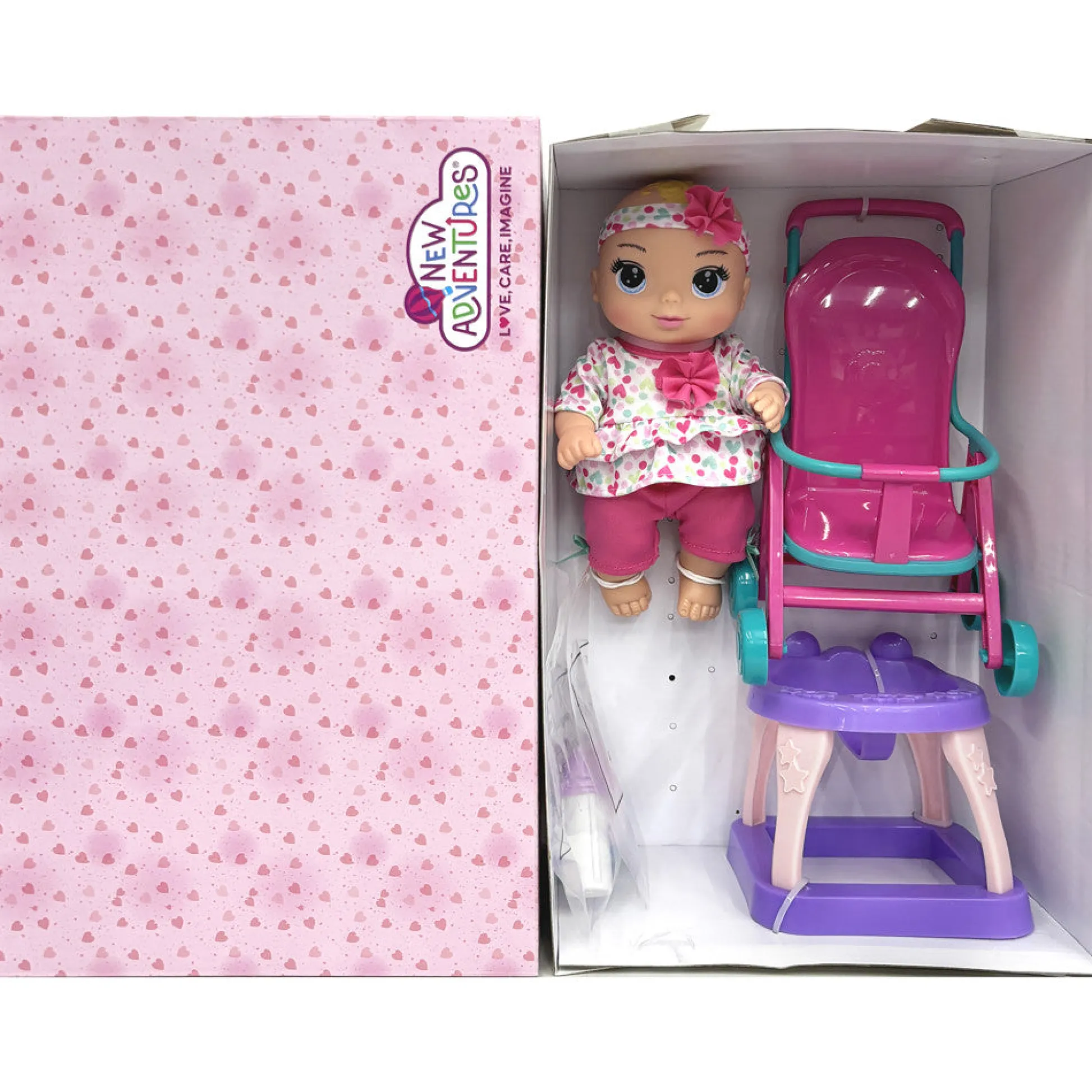 Flat River Group Magic Nursery 8" Stroll N Scoot Set - Hearts & Colors Playset for Toddlers* Stuffed Animals & Plush Toys