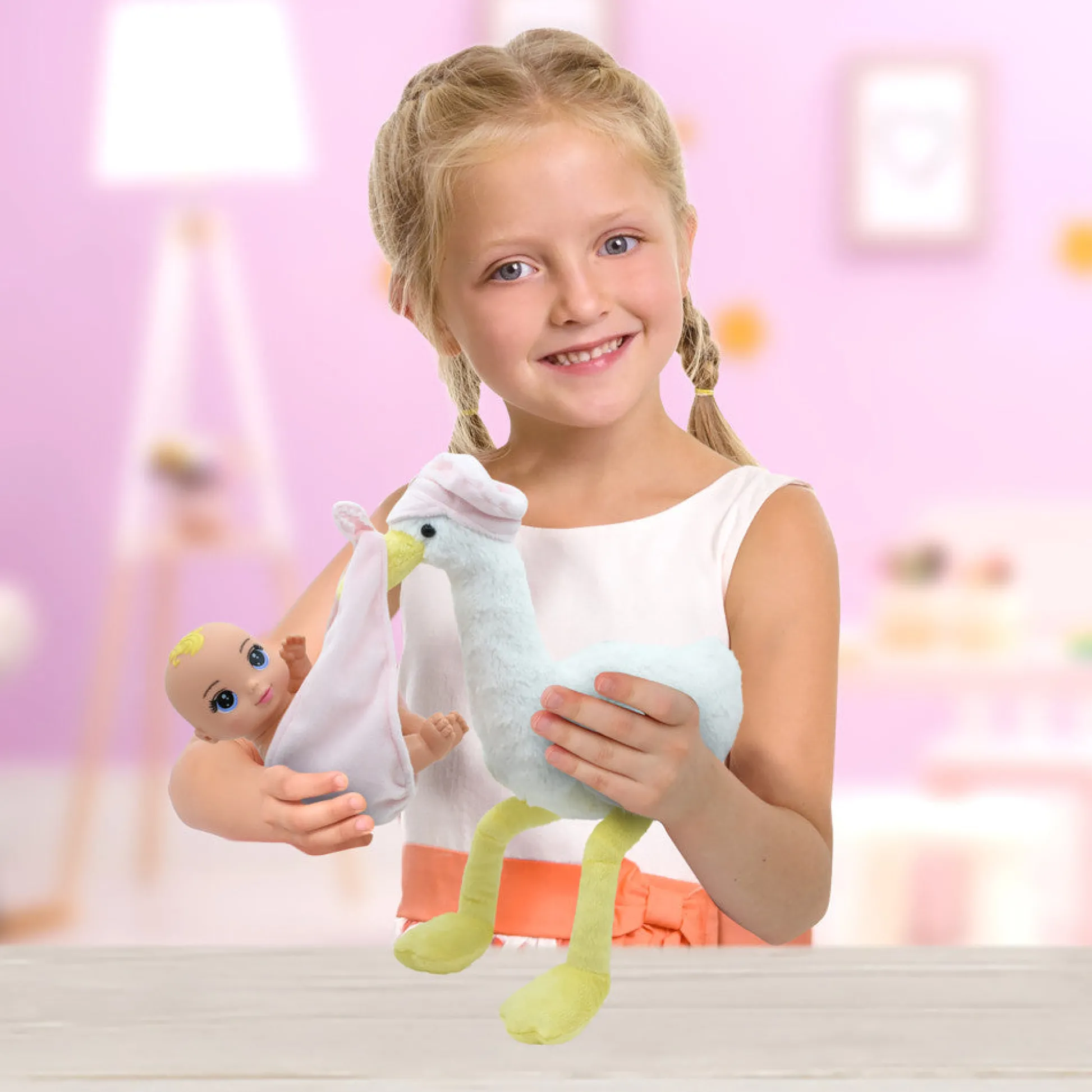 Flat River Group Magic Nursery 8-inch Special Delivery Set - Posable Newborn Baby Doll with Plush Stork, Pink* Baby Dolls|Stuffed Animals & Plush Toys
