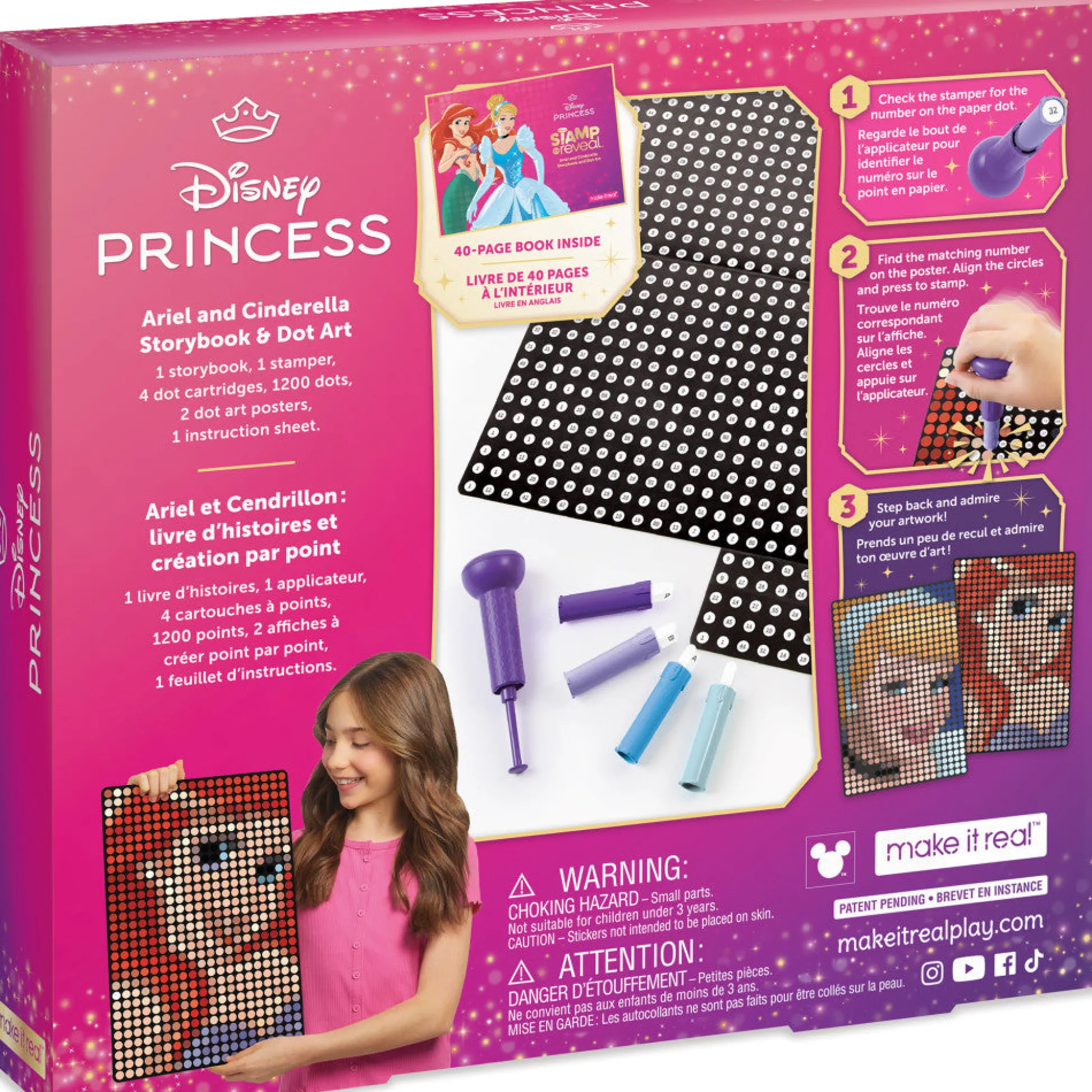 Flat River Group Make It Real Disney Stamp To Reveal Ariel & Cinderella Storybook Dot Art Kit*Kids Kids Books|Crafts & Activities