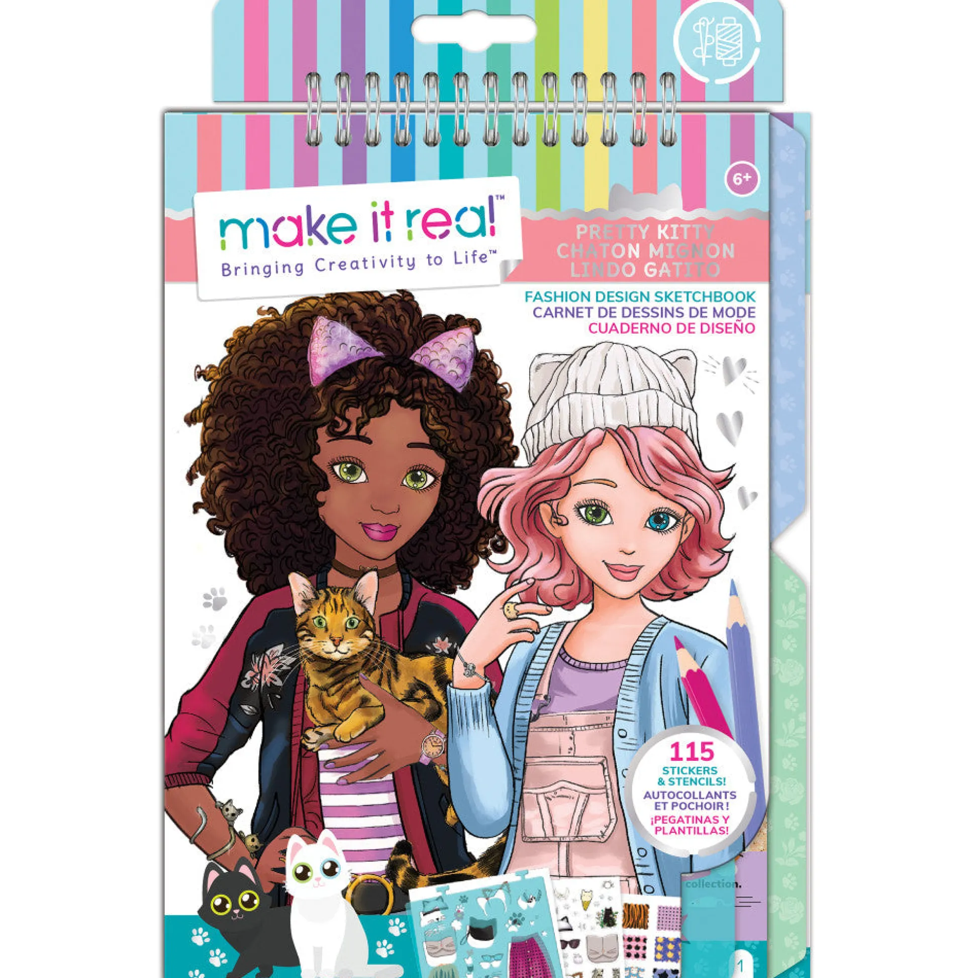 Flat River Group Make It Real Pretty Kitty Fashion Design Sketchbook Kit*Kids Kids Books|Drawing, Color & Painting