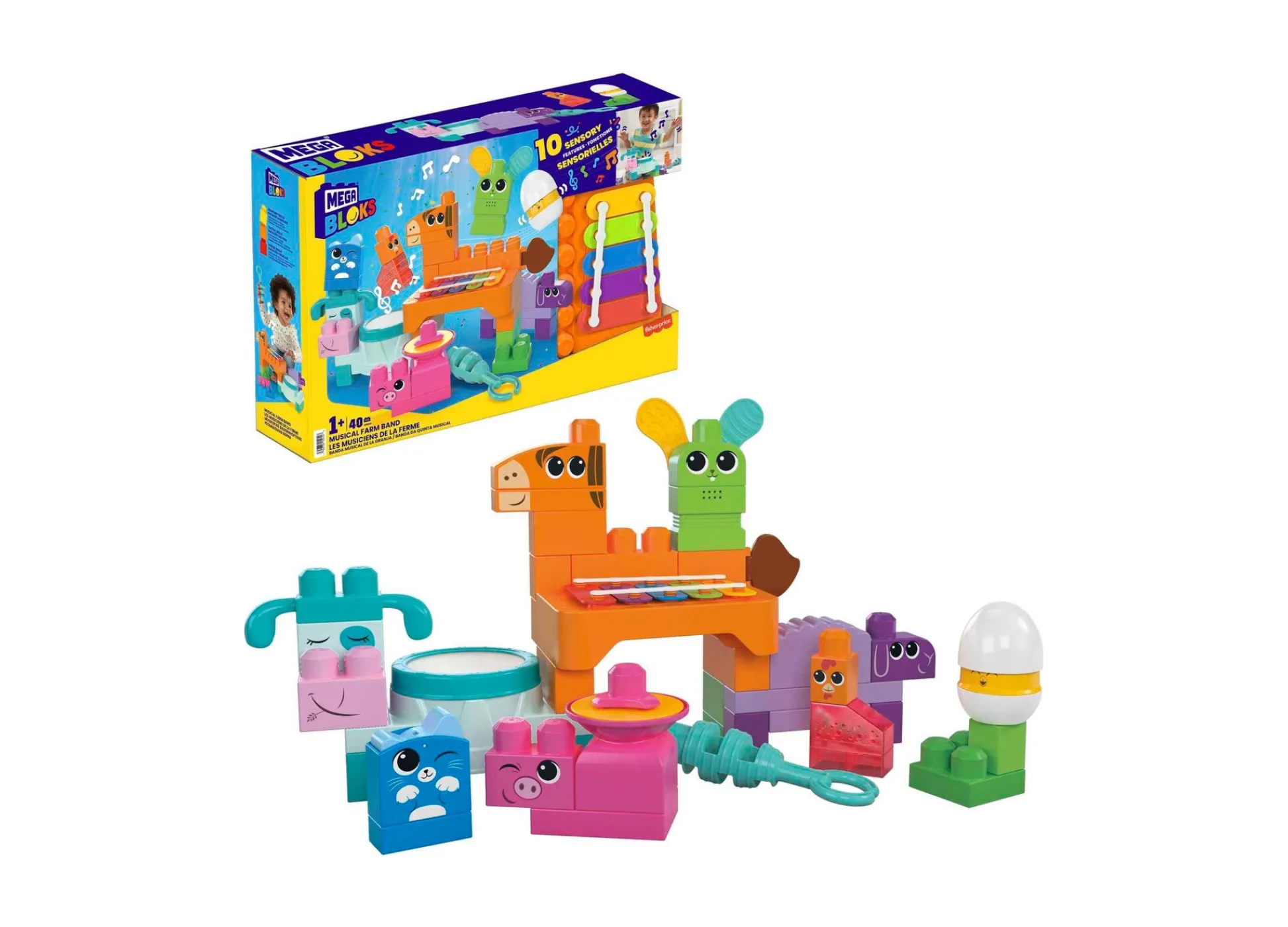 Macy's - Supplier Mega Bloks Fisher-Price Musical Farm Band - Sensory Block Set for Toddlers, 45 Pieces* Mega Bloks