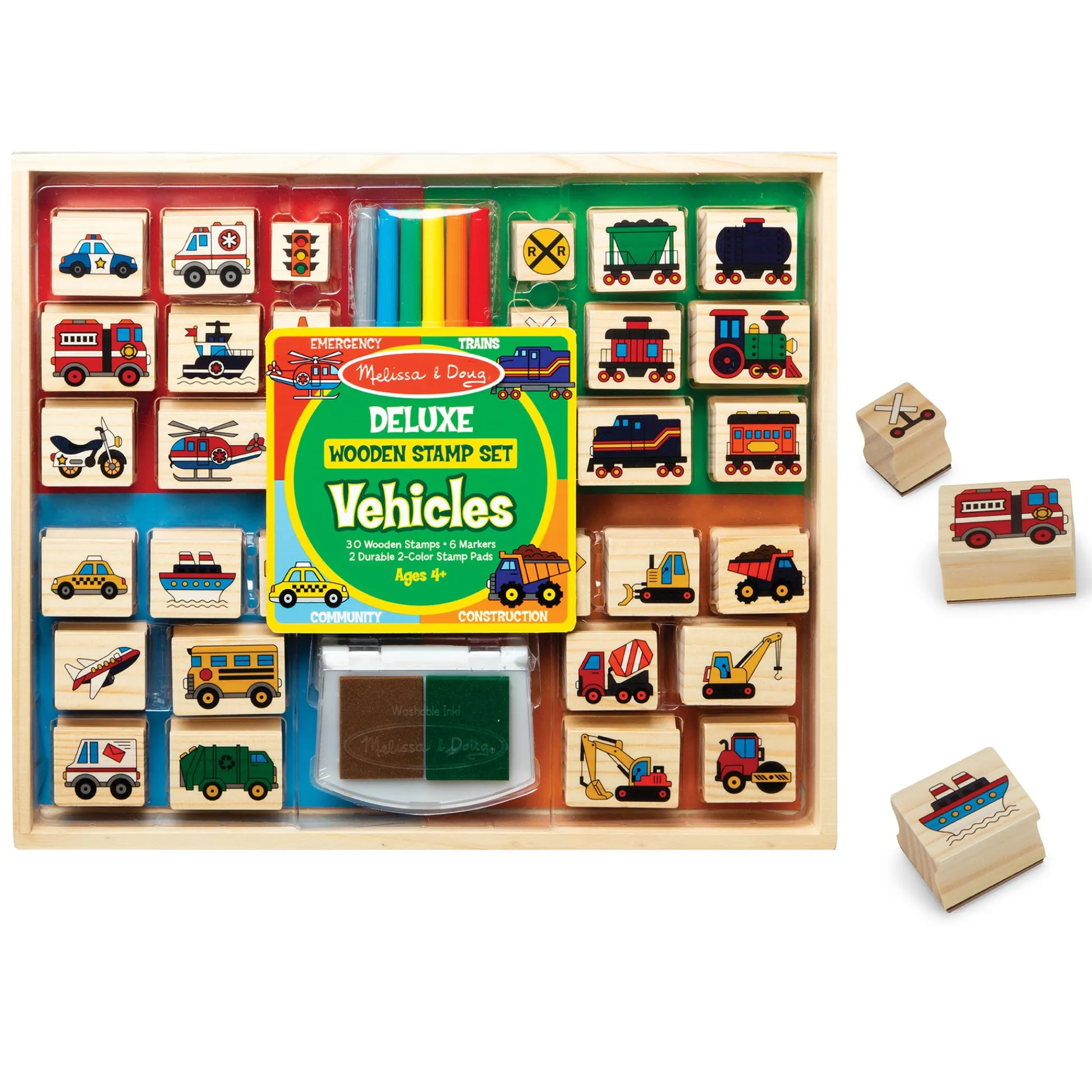 Educators Resource Melissa & Doug Deluxe Vehicle Wooden Stamp Set - 38 Pieces* Drawing, Color & Painting