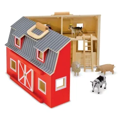 Educators Resource Melissa & Doug Fold & Go Wooden Barn Playset - Bright Red* Playsets & Vehicles