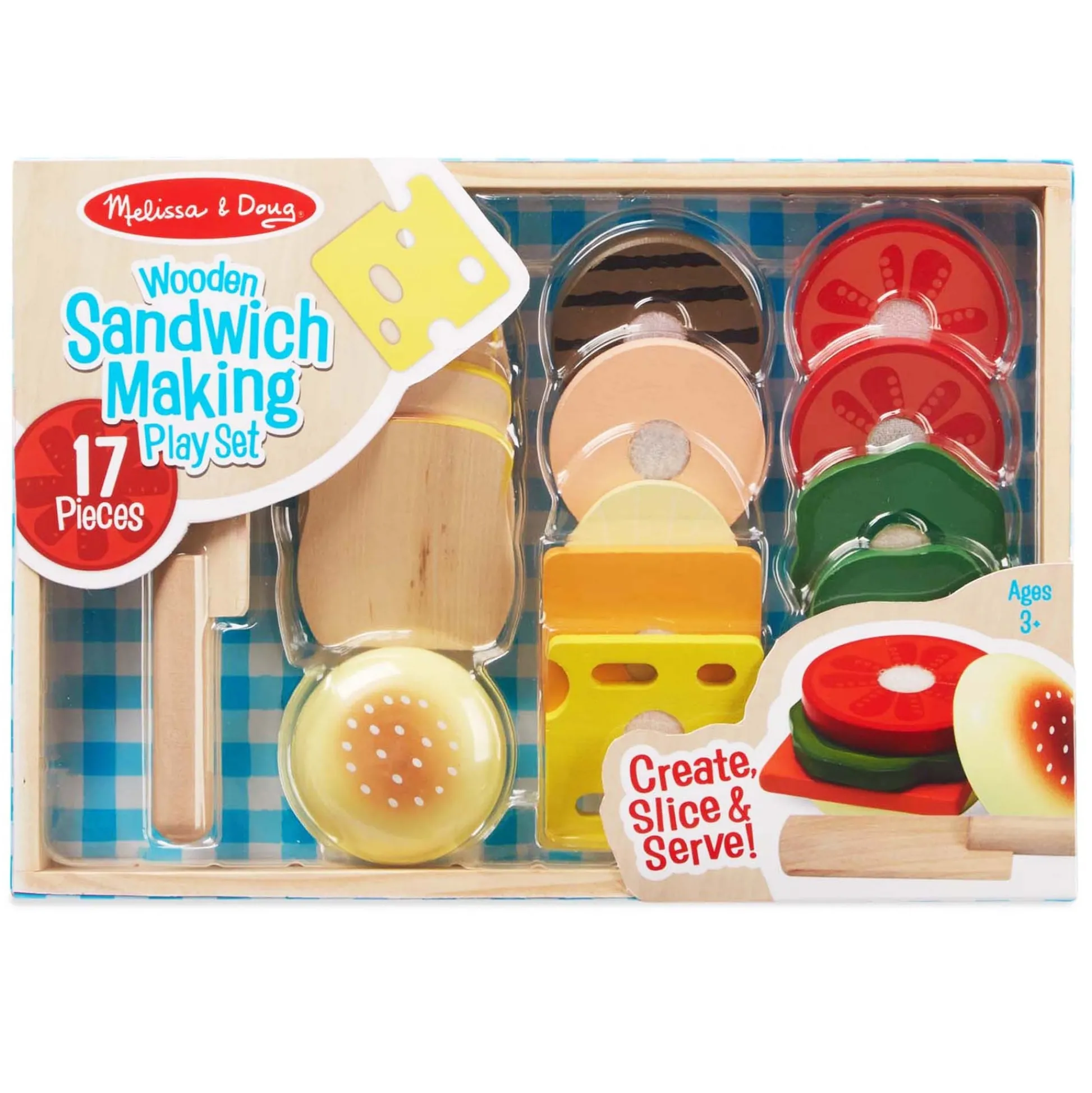Educators Resource Melissa & Doug 16-Piece Wooden Sandwich Shop Play Set* Kitchens & Play Food|Dress Up