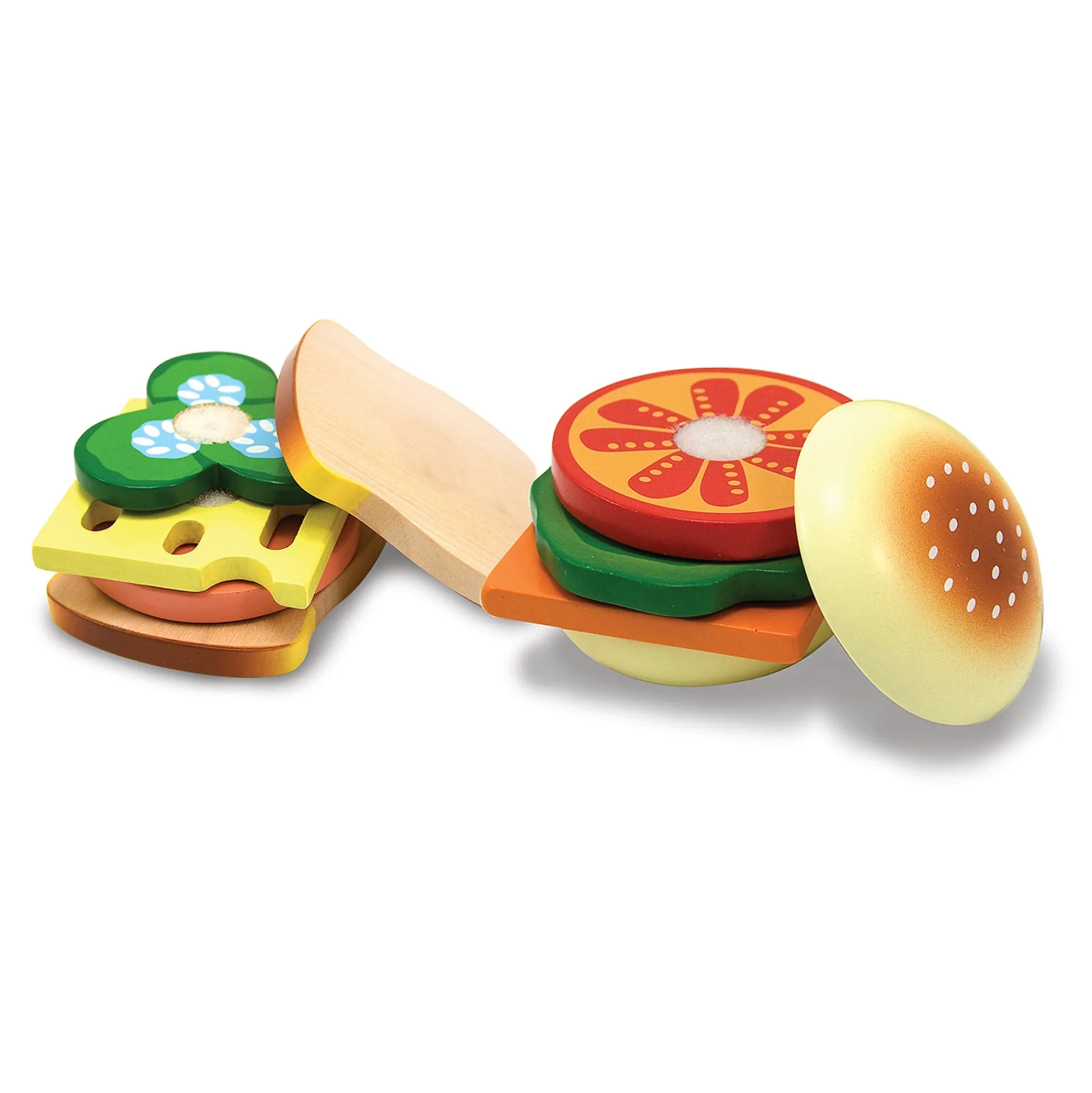 Educators Resource Melissa & Doug 16-Piece Wooden Sandwich Shop Play Set* Kitchens & Play Food|Dress Up